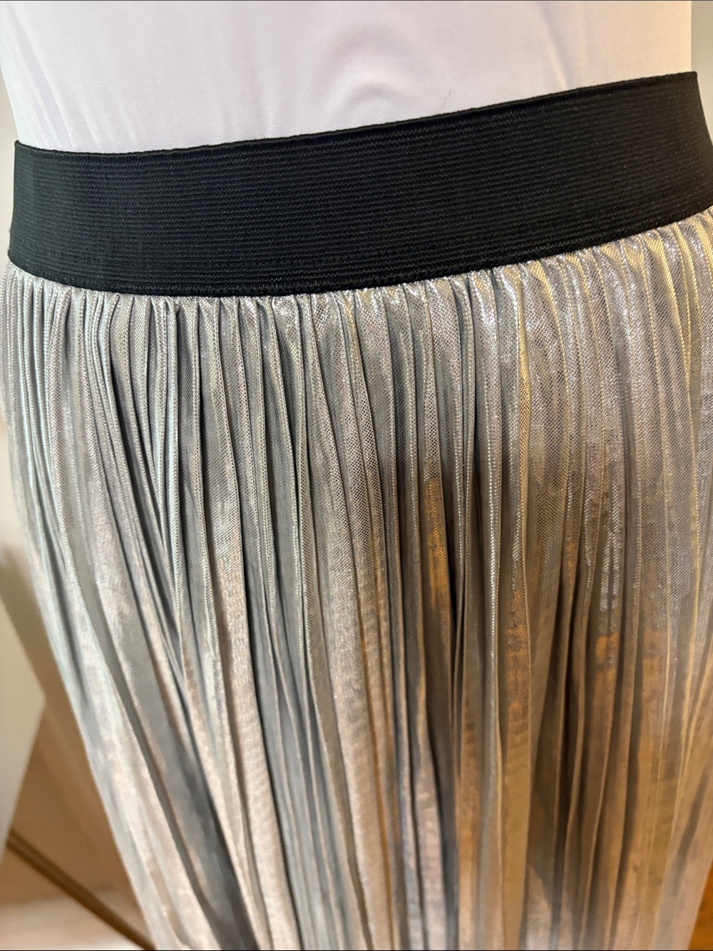 INC International Concepts Silver Pleated Maxi Skirt with Black Waistband - Picture 2 of 6